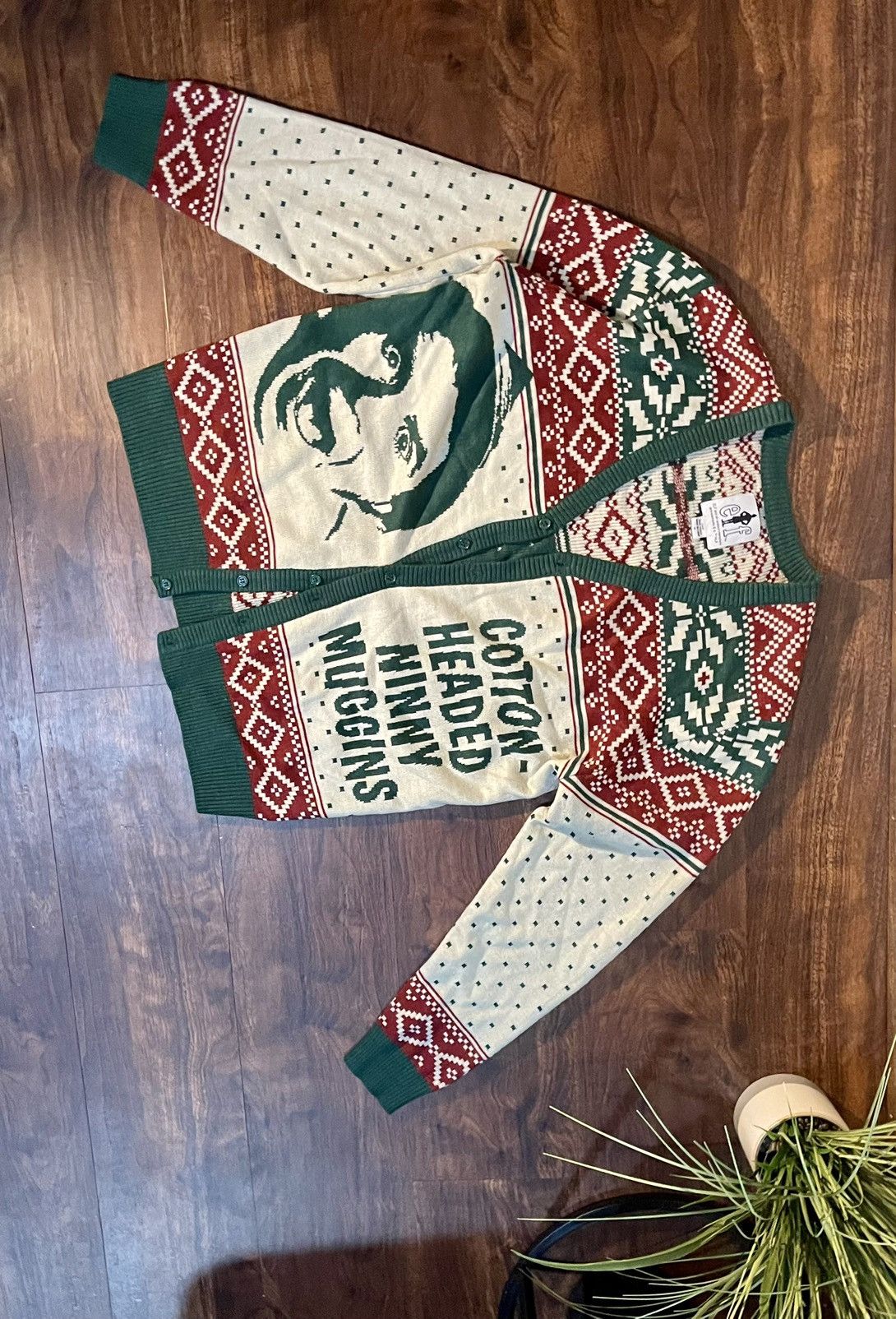 Vintage ELF “Cotton Headed Ninny Muggins” Ugly Cardigan Sweater Small Size US S / EU 44-46 / 1 - 1 Thumbnail