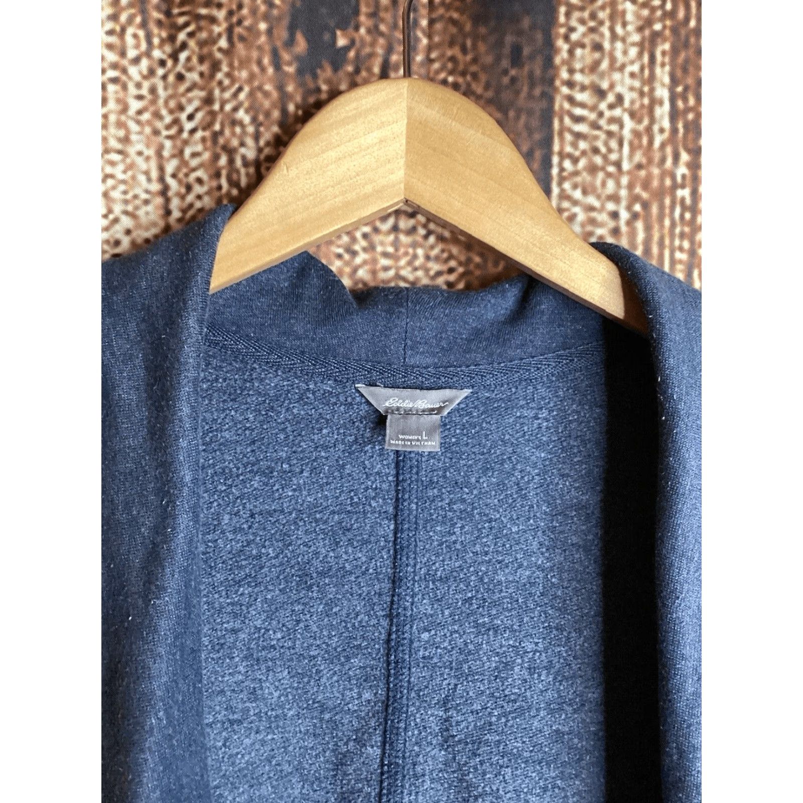 Eddie Bauer Eddie Bauer Womens L Cardigan Sweater Open Front Open Front Dark Blue Dolman Sleeve Long Sleeve Cotton Blend Fleece Logo Size L / US 10 / IT 46 - 2 Thumbnail