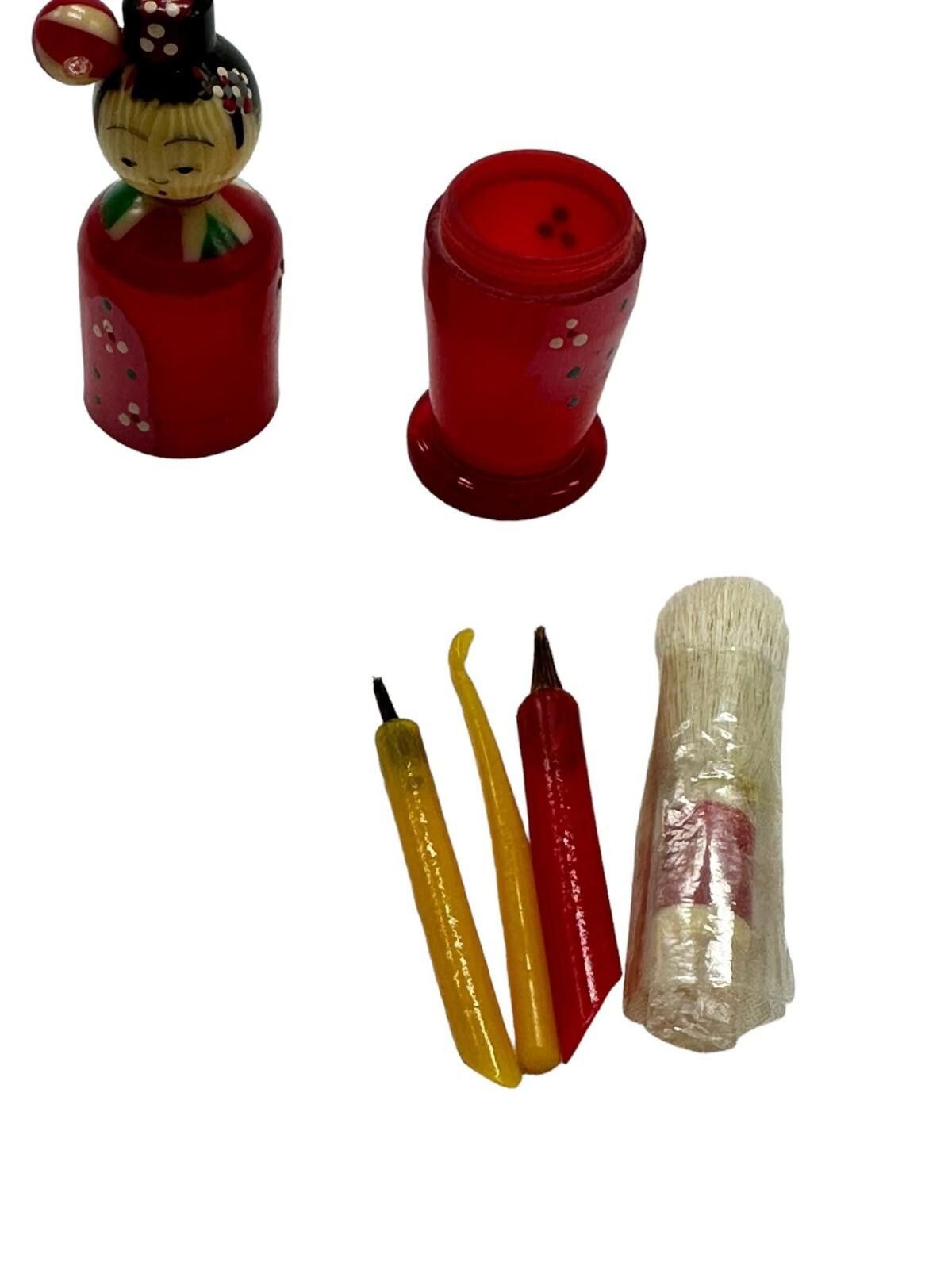 Unknown London Vintage Japanese Woman Figure Celluloid Paintbrush Set 3"x1" Size ONE SIZE - 3 Thumbnail