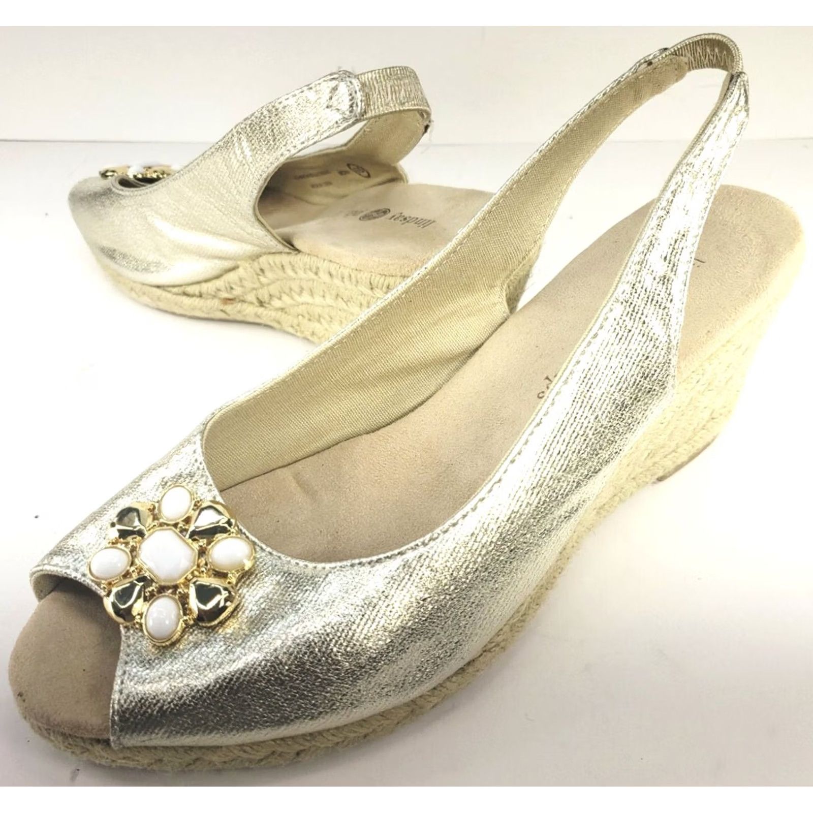 Vintage Lindsay Phillips Espadrille Wedge Slingback Sandal 7.5 GOLD 2 Ornament Sets Size US 8 / IT 38 - 3 Thumbnail