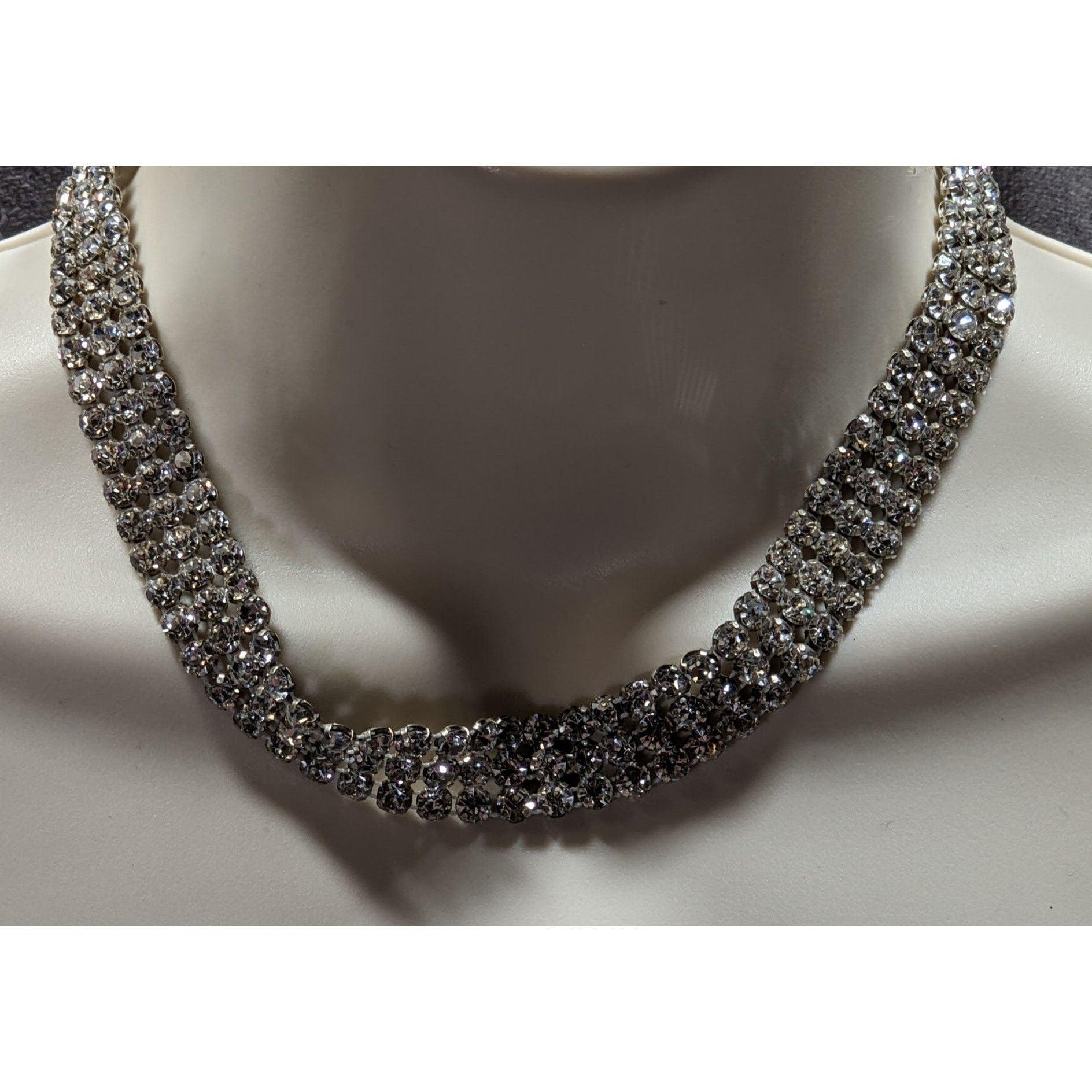 Other Vintage Glam Triple Rhinestone Triple Row Silver Tone Neckla Size ONE SIZE - 3 Thumbnail
