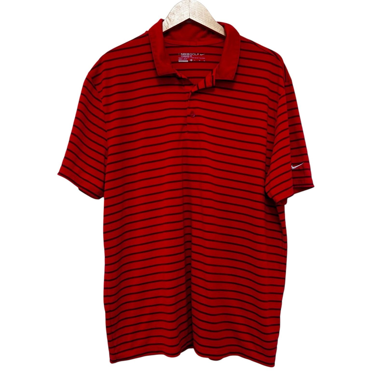 Nike Nike Golf Dri Fit Red Striped Short Sleeve Polo Sz XL Size US XL / EU 56 / 4 - 2 Thumbnail