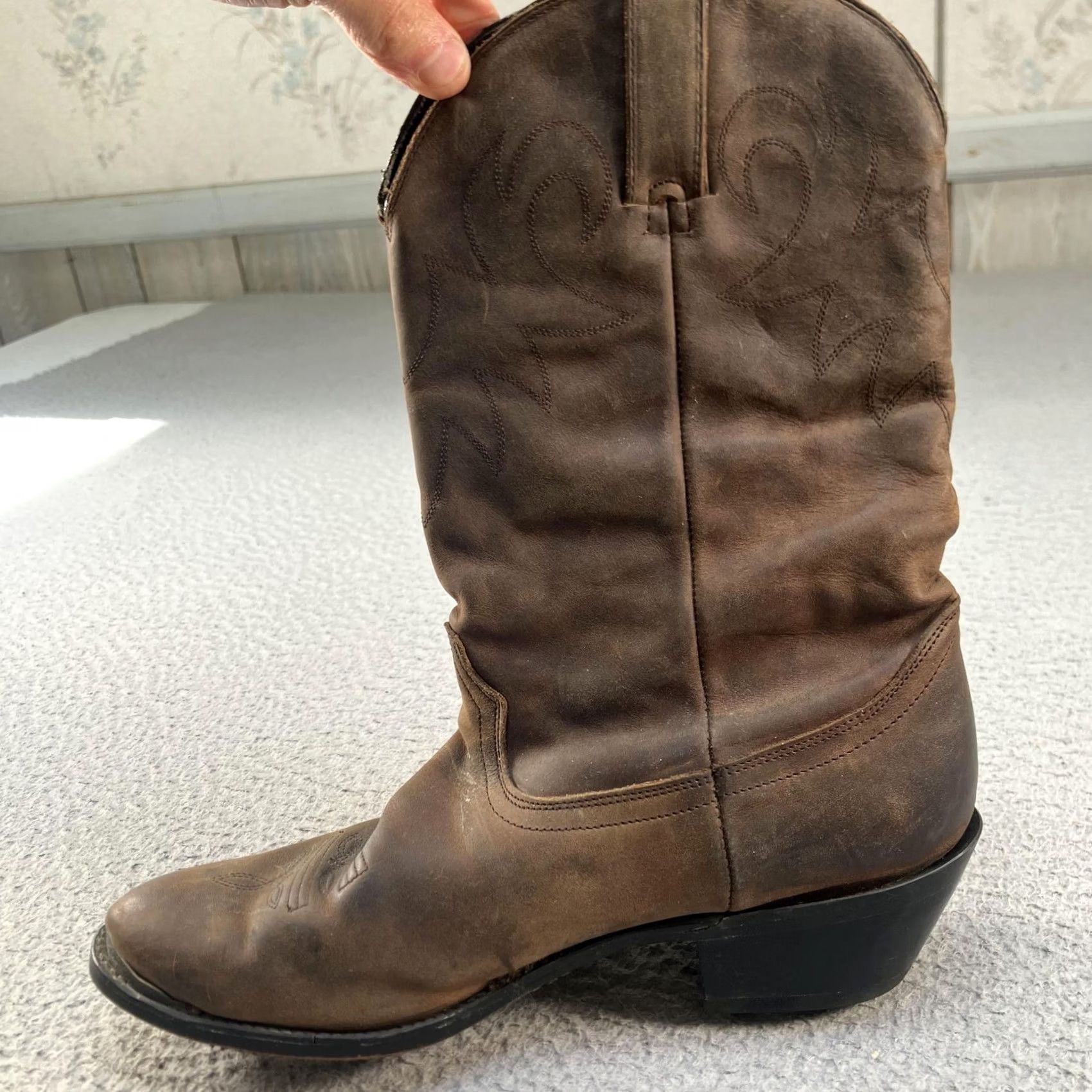 Durango Durango Mens Western Boots 9M Brown Leather RD542 Pointed Toe Mid-Calf Pull On Embroidered Shaft VINTAGE? No Size US 9 / EU 42 - 7 Thumbnail