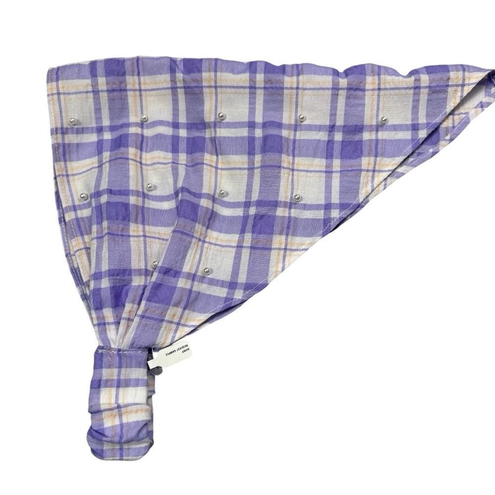 Anthropologie New Anthropologie Purple Plaid Pearl Embellished Hair Scarf Size ONE SIZE - 2 Thumbnail