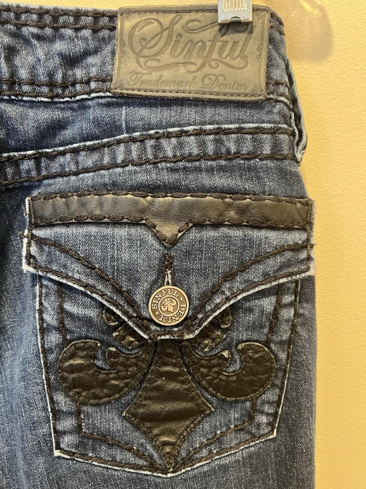 Other Sinful Blue Jeans Size 27 Semi-Flare Stretch Y2K Style Size 27" / US 4 / IT 40 - 4 Thumbnail