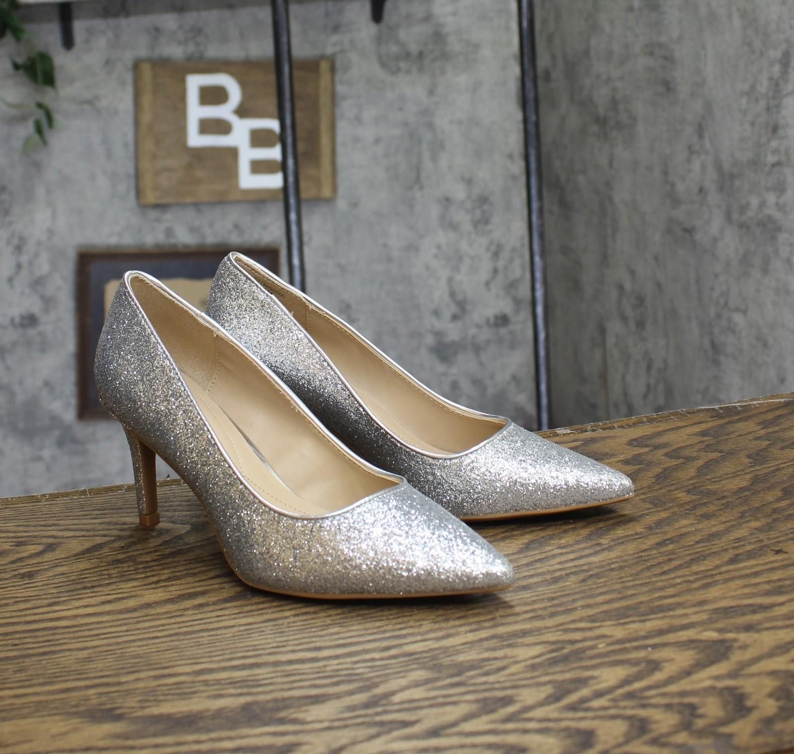 Other Nwt On 34th Slip-on Pumps 10018690000 Silver Glitter 7m Size US 7 / IT 37 - 1 Thumbnail