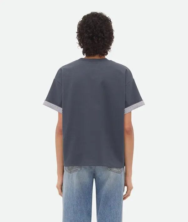 Bottega Veneta o1n1vont1225 Double Layer Striped Cotton T-Shirt in Gray Size M / US 6-8 / IT 42-44 - 3 Thumbnail