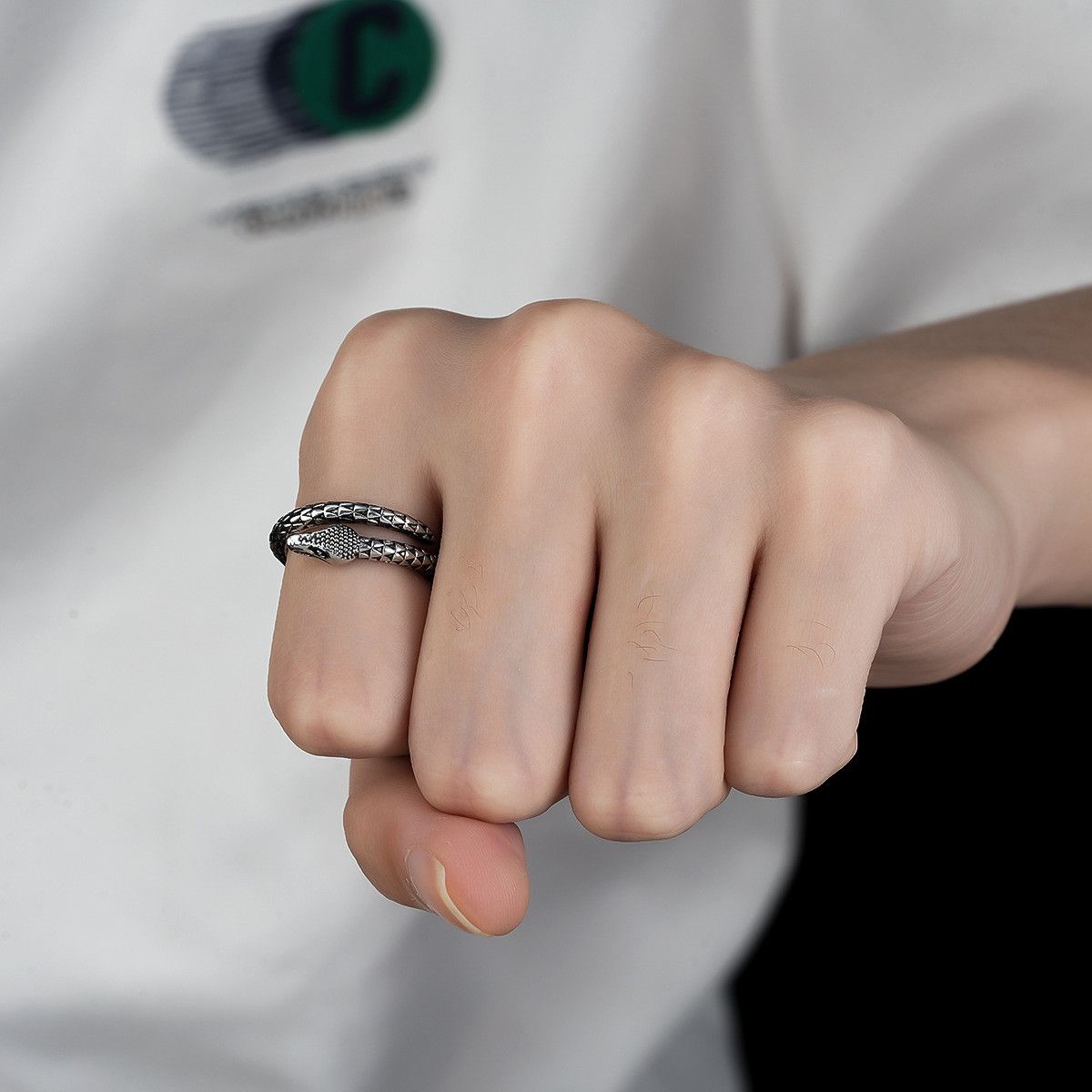 Jewelry Retro Adjustable Men's Trendy Snake Ring Size ONE SIZE - 2 Thumbnail
