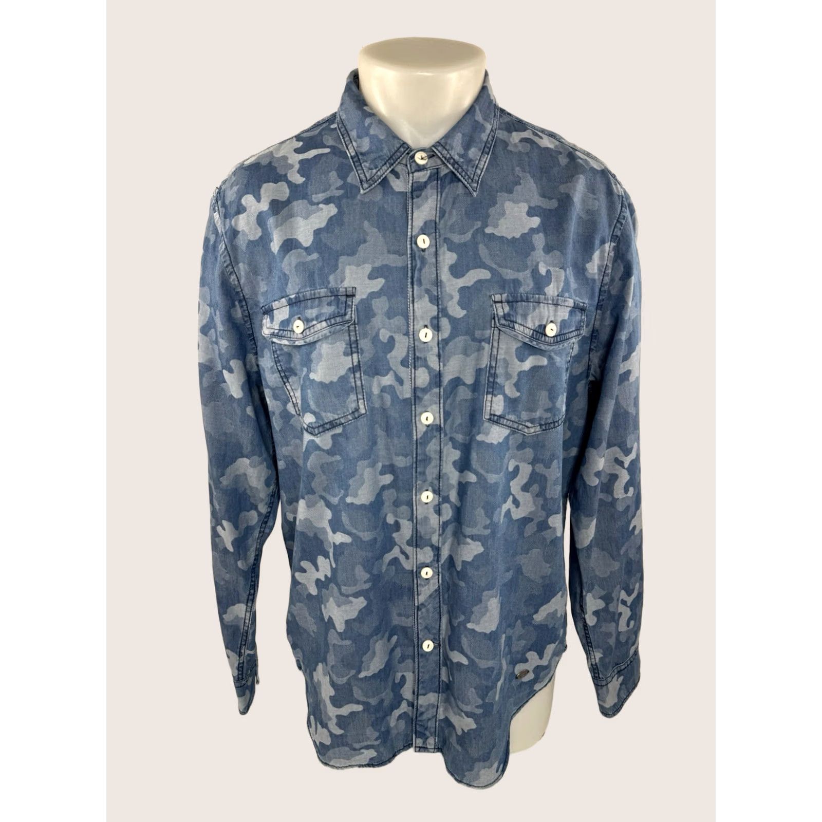 Denime TRUE GRIT CAMOUFLAGE Western Lightweight Denim Feel L Shirt Men Camouflage Long Sleeve Button-Up Blue 100% Nutty? Size US L / EU 52-54 / 3 - 1 Thumbnail
