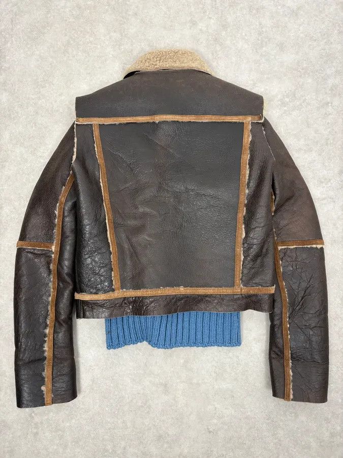 Dsquared2 FW2002 Dsquared2 Brown Leather & Blue Wool Layered Sherling Jacket Size US S / EU 44-46 / 1 - 7 Thumbnail