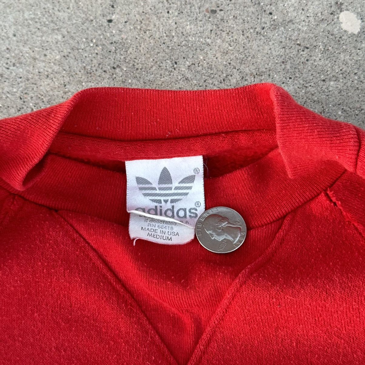 Adidas × Nike Vintage 80s Made In USA Red Adidas Logo Crewneck Fits Small Size US S / EU 44-46 / 1 - 4 Thumbnail