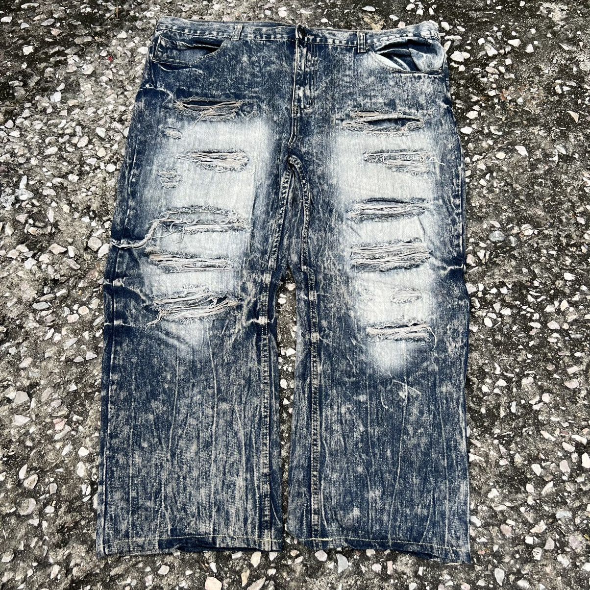 Japanese Brand “y2k style” HEAVY DISTRESSED ACID WASH JEANS Size US 43 - 1 Thumbnail