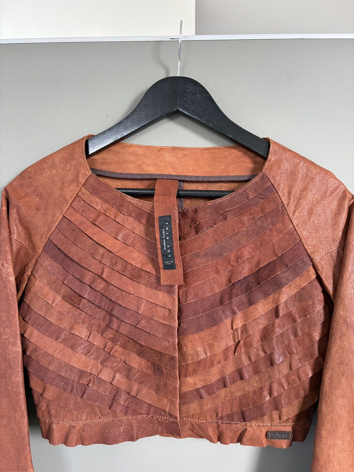 TWINSET Twin Set Simona Barbieri Leather Short Bolero Jacket Size XS / US 0-2 / IT 36-38 - 2 Thumbnail