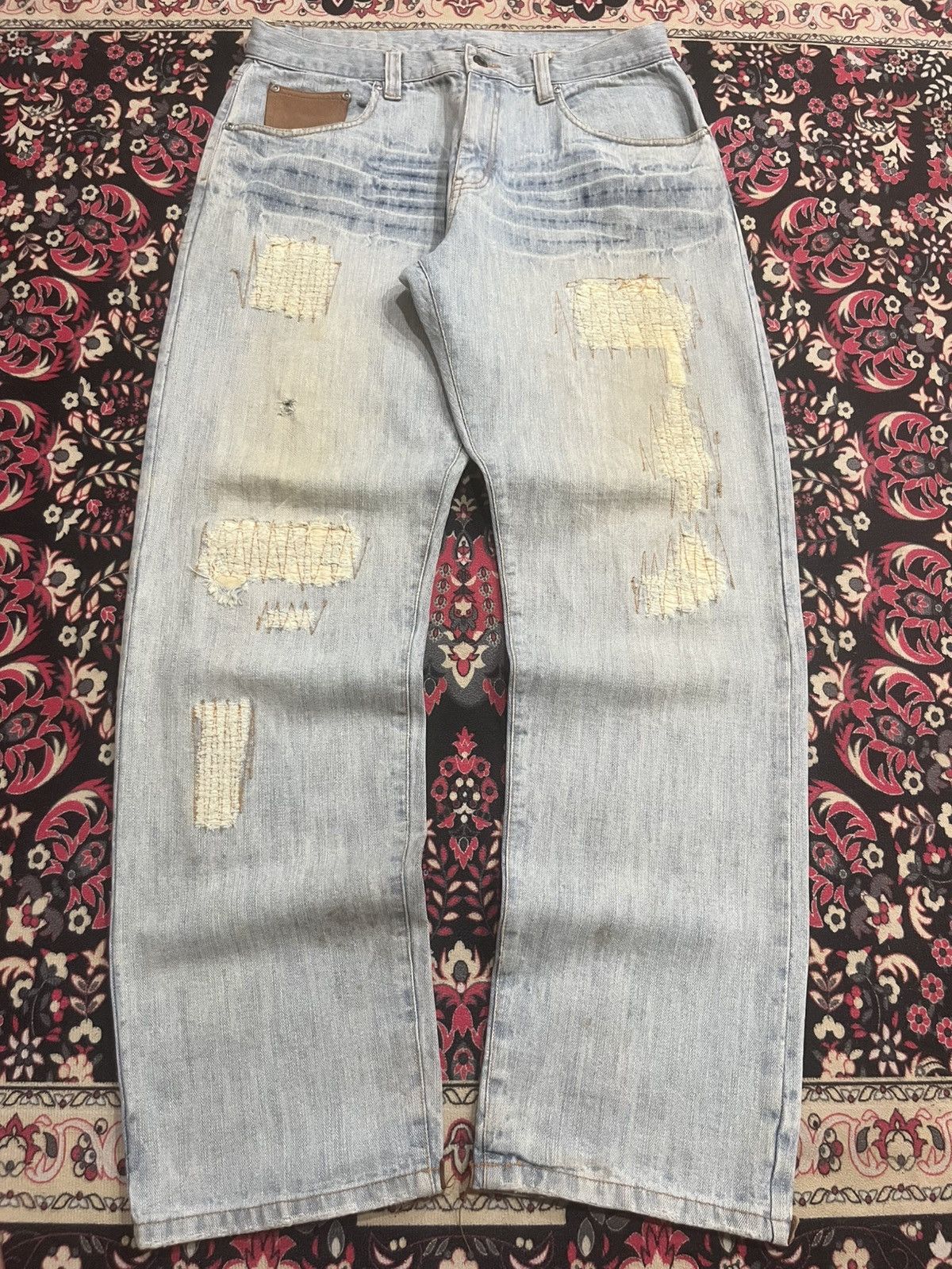 Japanese Brand Vintage Fourseason Light Blue Whisker Distressed Grunge Jean Size US 33 - 2 Thumbnail