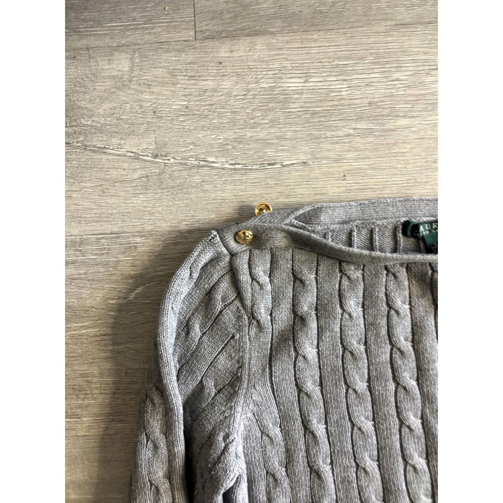 Ralph Lauren Lauren Ralph Lauren Sweater Womens Large Gray Boat Neck Cable Knit Buttons Size L / US 10 / IT 46 - 2 Thumbnail