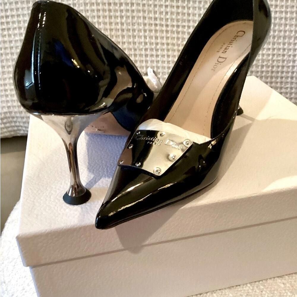 Dior LE PARISIENNE DIOR PATENT BLACK/SILVER HEELS SIZE 41 Size US 10 / IT 40 - 2 Thumbnail