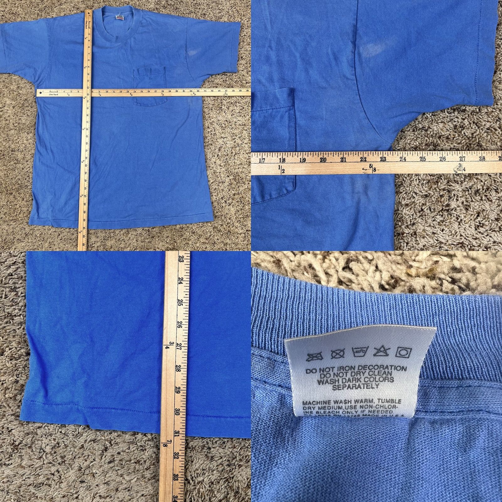 Fruit Of The Loom VINTAGE Fruit of the Loom Grunge Selvedge Pocket Shirt XL Blue Mens Short Sleeve 90s T-Shirt Size US XL / EU 56 / 4 - 8 Thumbnail