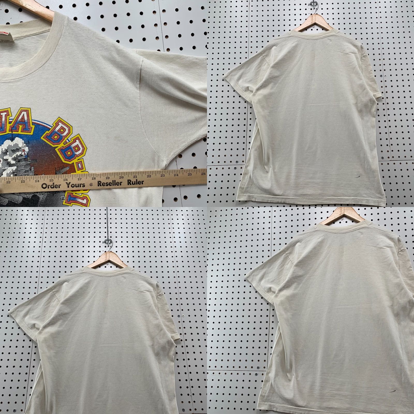 Fruit Of The Loom VINTAGE 80s USA Navy Shirt White Single Stitch USS IOWA BB 61 Large Fruit of the Loom T-Shirt Size US L / EU 52-54 / 3 - 9 Thumbnail
