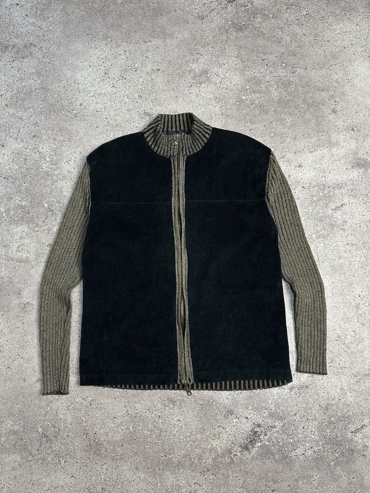 Vintage Avant Garde Ribbed Knitted Sweater Full Zip Striped