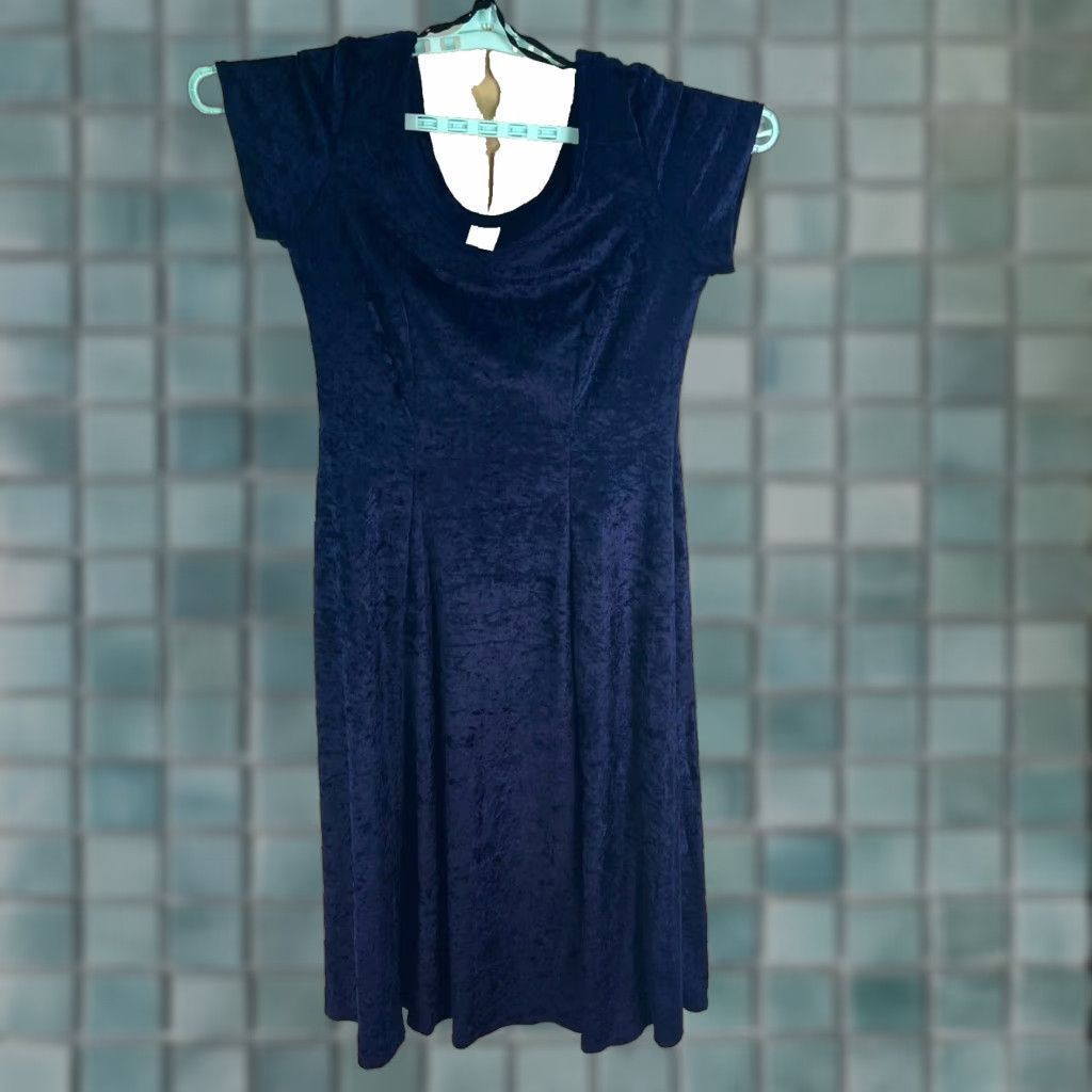 Velvet Blue Crushed Velvet Midi Dress Women's Size 14 Made in UK Pleated Size M / US 6-8 / IT 42-44 - 1 Thumbnail