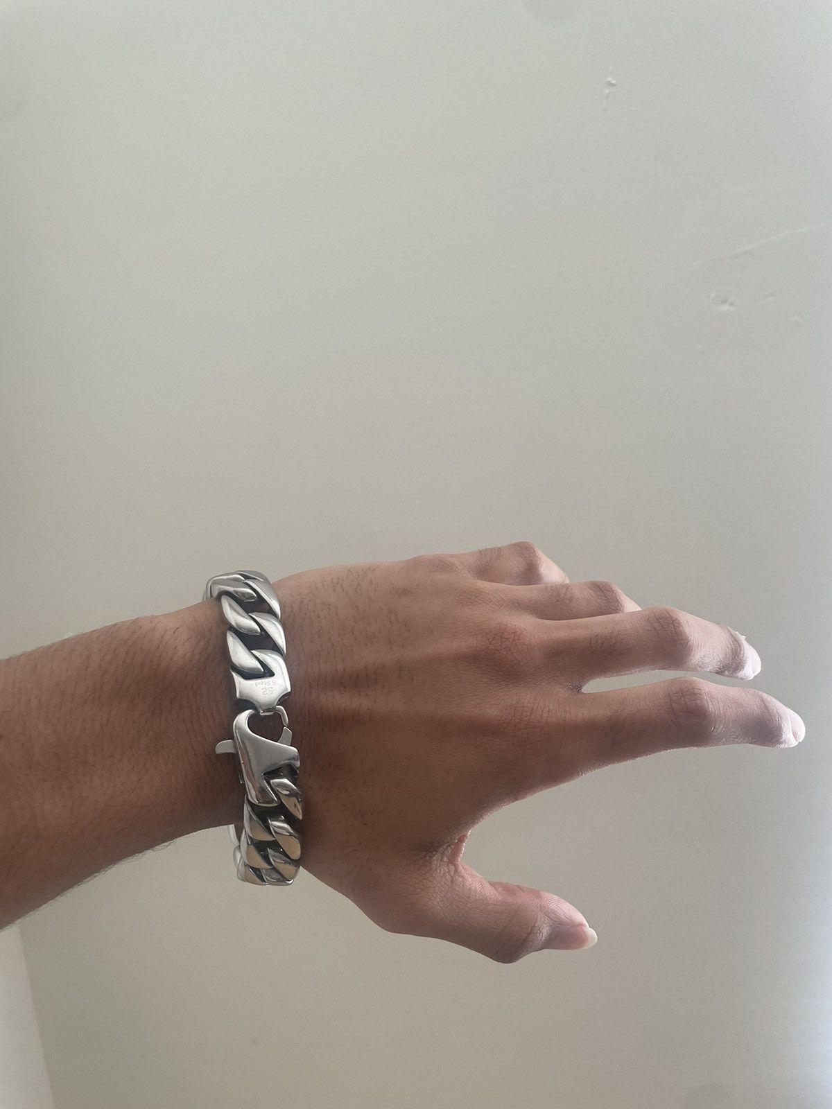 image of Vintage .925 Silver Thick Cuban Link Bracelet, Men's