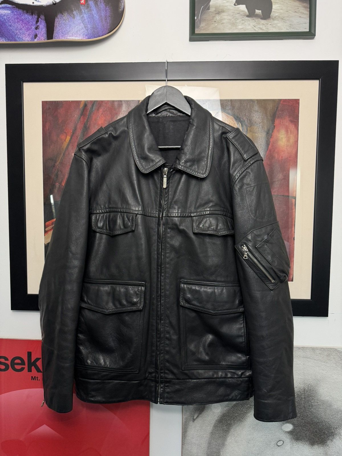 Vintage Polizei Vintage OG German Leather Boxy Black Zip Jacket Rare Size US XL / EU 56 / 4 - 2 Thumbnail