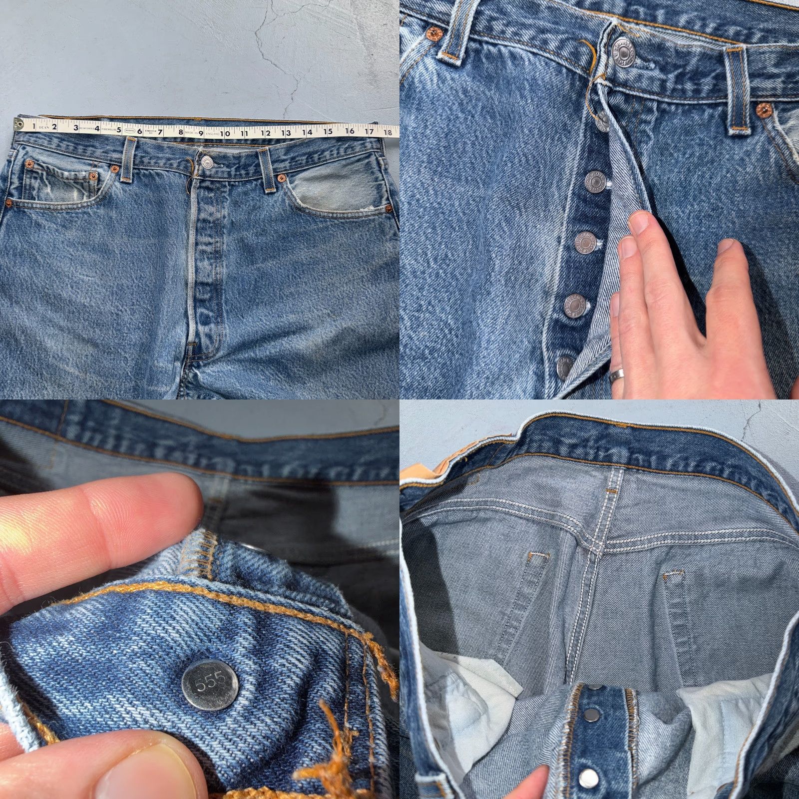 Levi's VINTAGE Levi's 501 Jeans - 90s USA, Straight Leg, Light Wash Blue, 38x30, 5-Pocket, Denim, Regular, Men / Adult, Button Closure, Cotton, Classic Fit Size US 38 / EU 54 - 8 Thumbnail