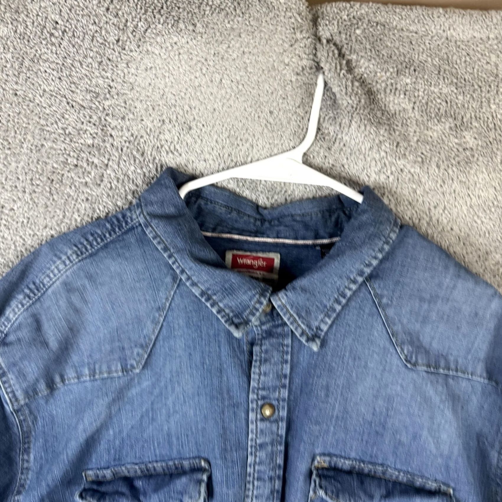 Wrangler Wrangler Shirt Mens 3XL Blue Denim Western Pearl Snap Long Sleeve Cowboy Ranch Size US XXL / EU 58 / 5 - 7 Thumbnail