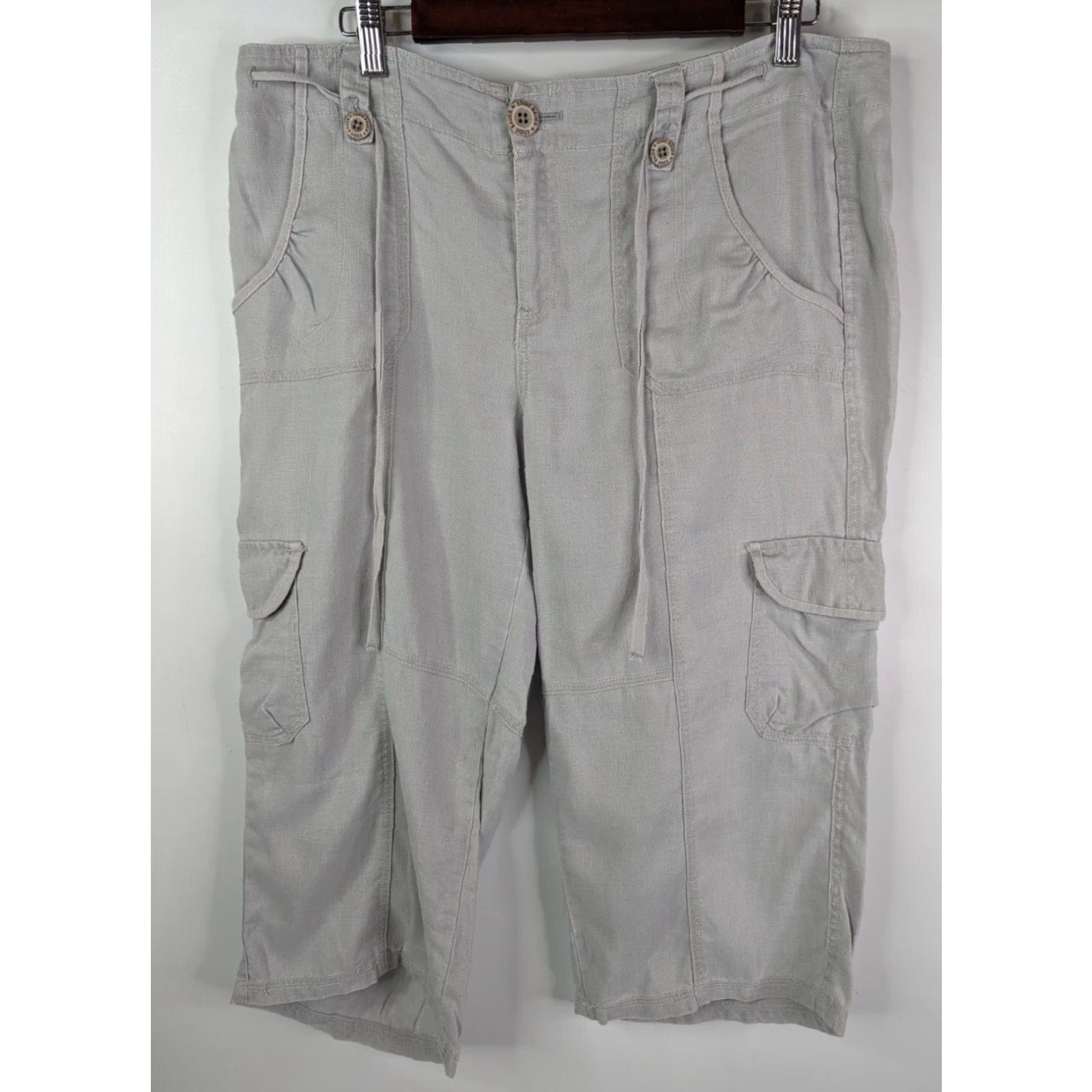 Eddie Bauer Eddie Bauer Pants Womens 14 Grey Cargo Capri Linen Outdoor Hiking Drawstring Pockets Wide Leg Capri Outdoor Ladies Women's Pants Size 25" / US 0 / IT 36 - 2 Thumbnail