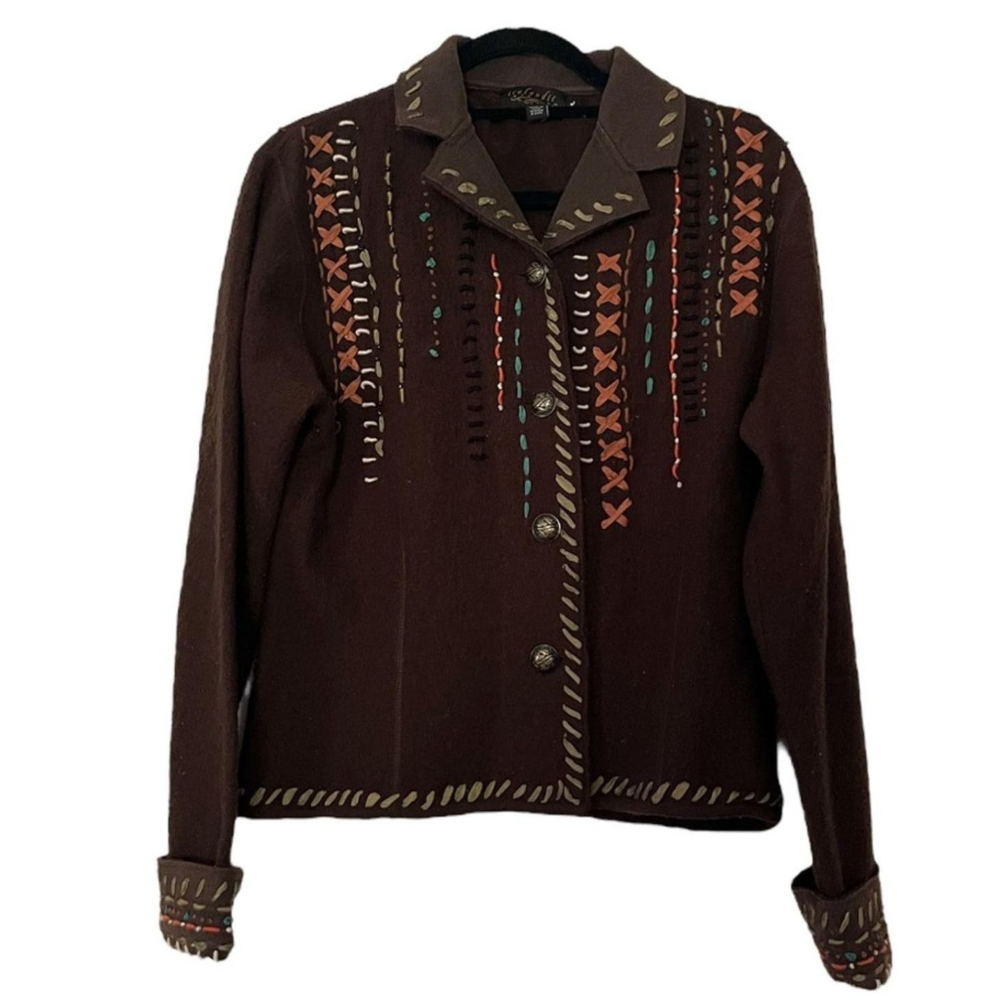 Other Icelandic Design 100% Wool Jacket, Brown Suede Beaded Size M / US 6-8 / IT 42-44 - 1 Thumbnail