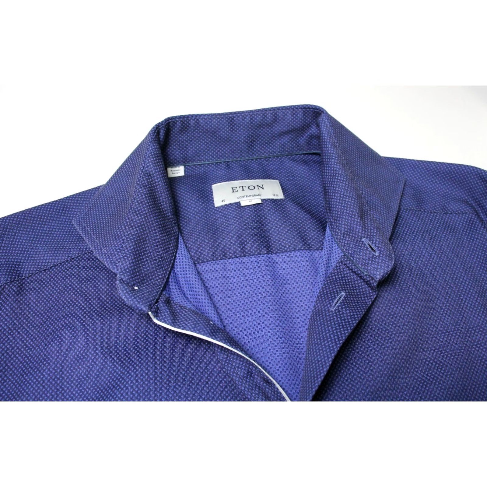 Eton Eton Contemporary Formal Shirt Mens MEDIUM Cutaway Collar Patterned Blue Shirt Size 40R - 4 Thumbnail