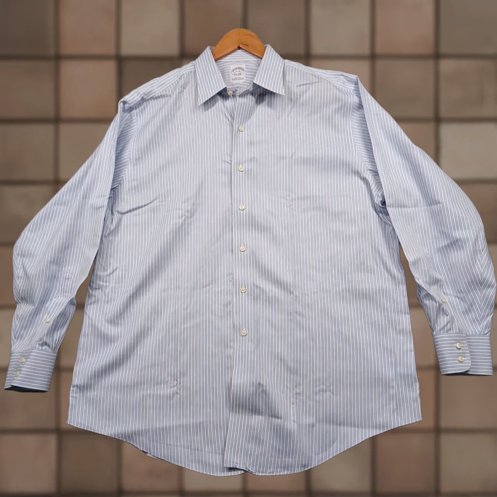 Brooks Brothers Brooks Brothers Non-Iron Dress Shirt Men 17-35 Blue White Stripe Egyptian Cotton Shirtlace? Size US XL / EU 56 / 4 - 1 Thumbnail