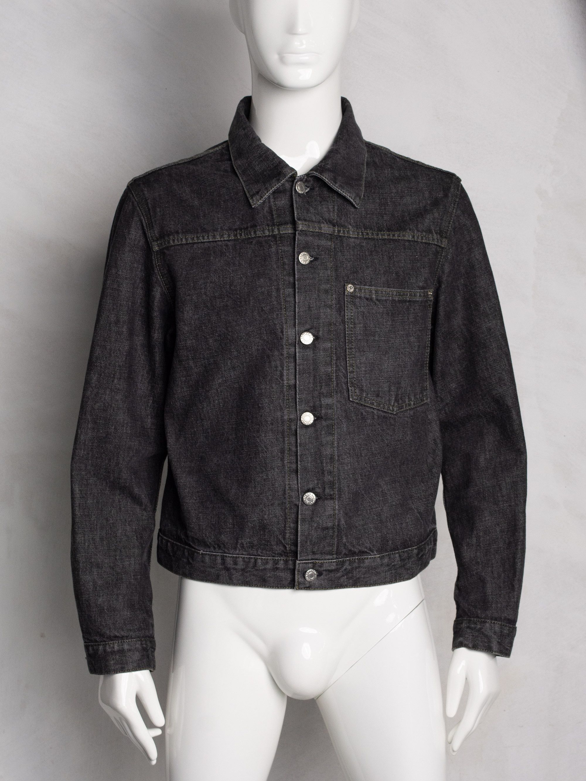 Helmut Lang leather sleeve denim jacket 48 | Grailed