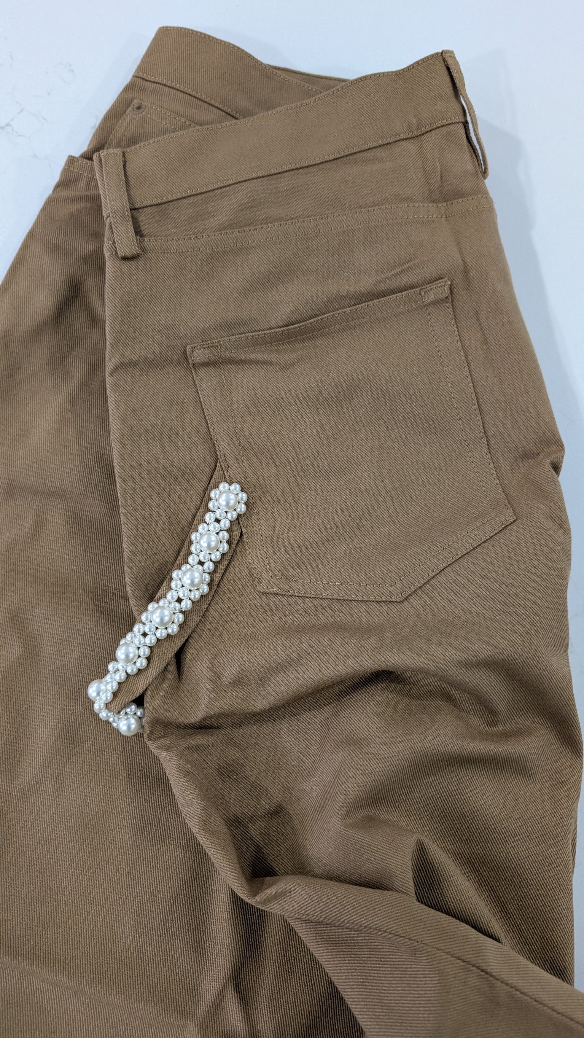 Simone Rocha Simone Rocha Mens Khaki Pearl Embellished Wide Leg Jeans 35 Size US 35 - 3 Thumbnail