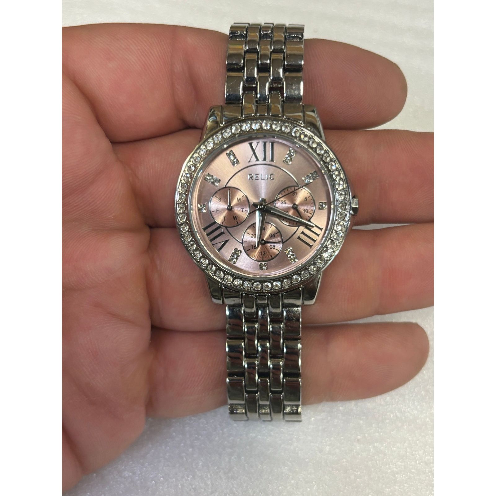 Relic Relic Silver Tone Pink Dial Womens Watch! New Battery. Size ONE SIZE - 3 Thumbnail