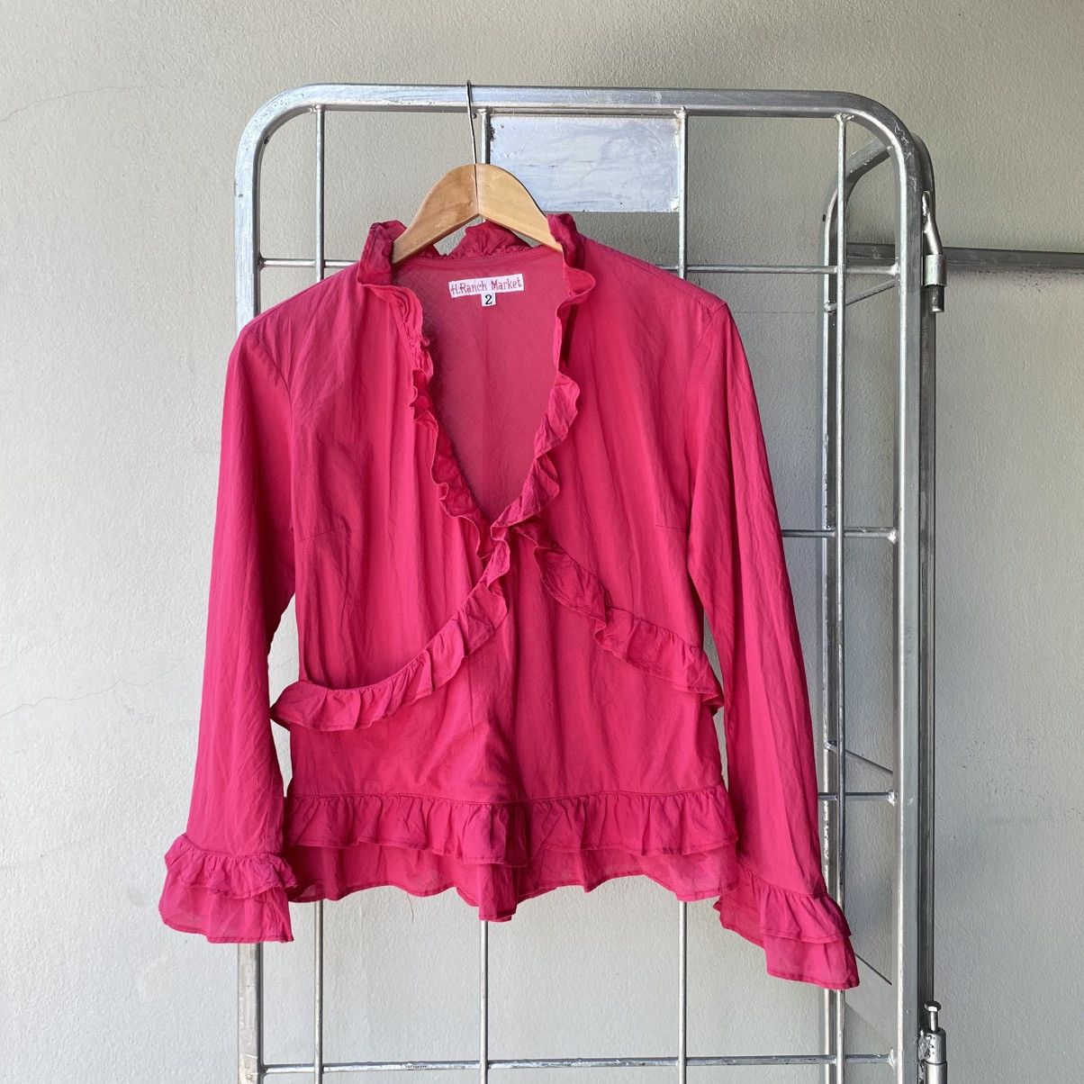 Designer × Japanese Brand H.Ranch Market Y2K Pink Ruffled V-Neck Blouse Size XS / US 0-2 / IT 36-38 - 23 Thumbnail