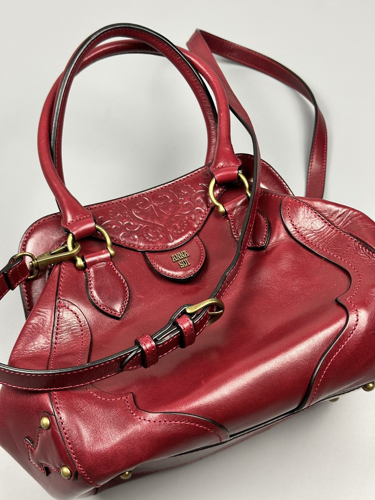Anna Sui × Genuine Leather ❤️Rare❤️Chrome Hearts Inspired Anna Sui Red Cherry Leather Bag Size ONE SIZE - 12 Thumbnail