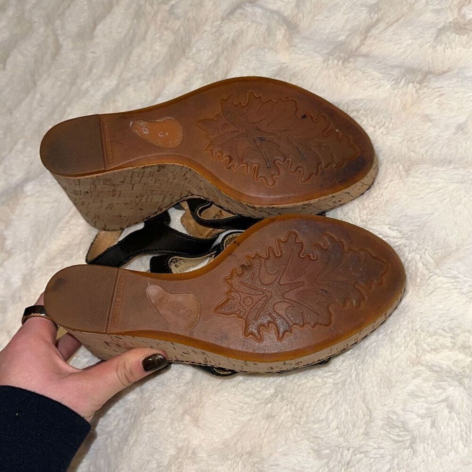 Other Born Black Patent Leather Cork Wedge Sandals | Sz 7 Size US 7 / IT 37 - 8 Thumbnail