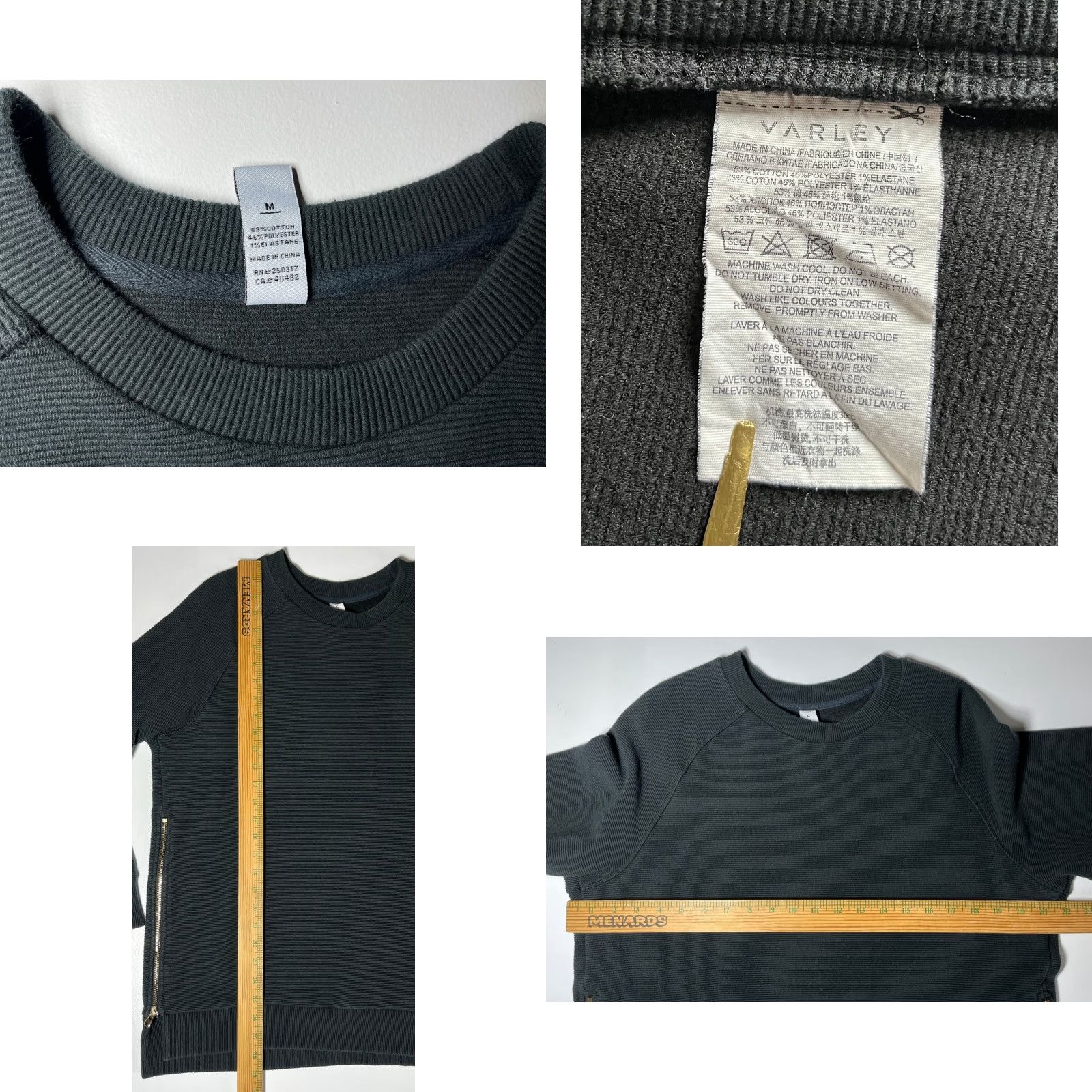 Varley Varley Women's Manning Sweatshirt in Black Ribbed Fabric Sz M Size M / US 6-8 / IT 42-44 - 8 Thumbnail