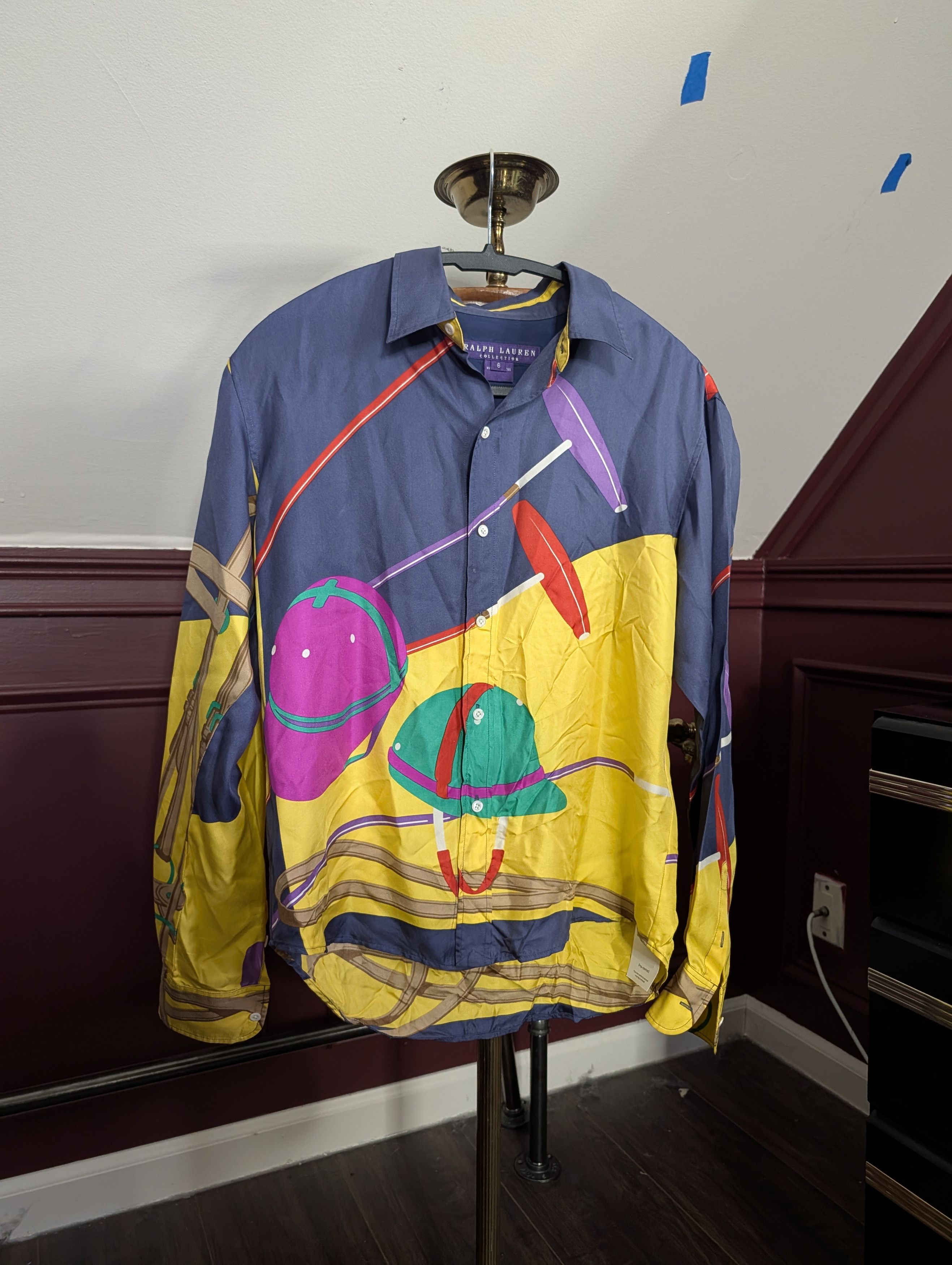 Ralph Lauren Purple Label 100% silk polo equestrian harness pattern button-up shirt Size M / US 6-8 / IT 42-44 - 1 Thumbnail
