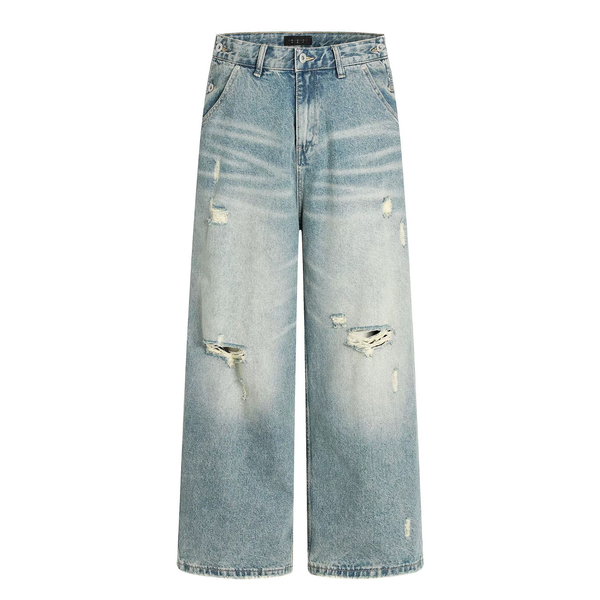 Vintage Men's loose casual wide-leg straight blue ripped jeans Size US 32 / EU 48 - 1 Thumbnail