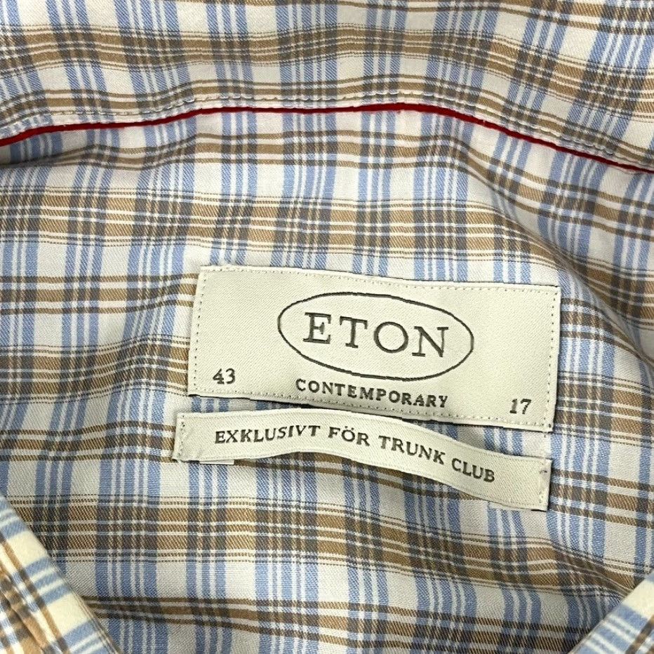 Eton ETON Shirt Mens Size 43 - 17 Brown Blue White Plaid Long Sleeve Casual Dress L/S Size US XL / EU 56 / 4 - 2 Thumbnail