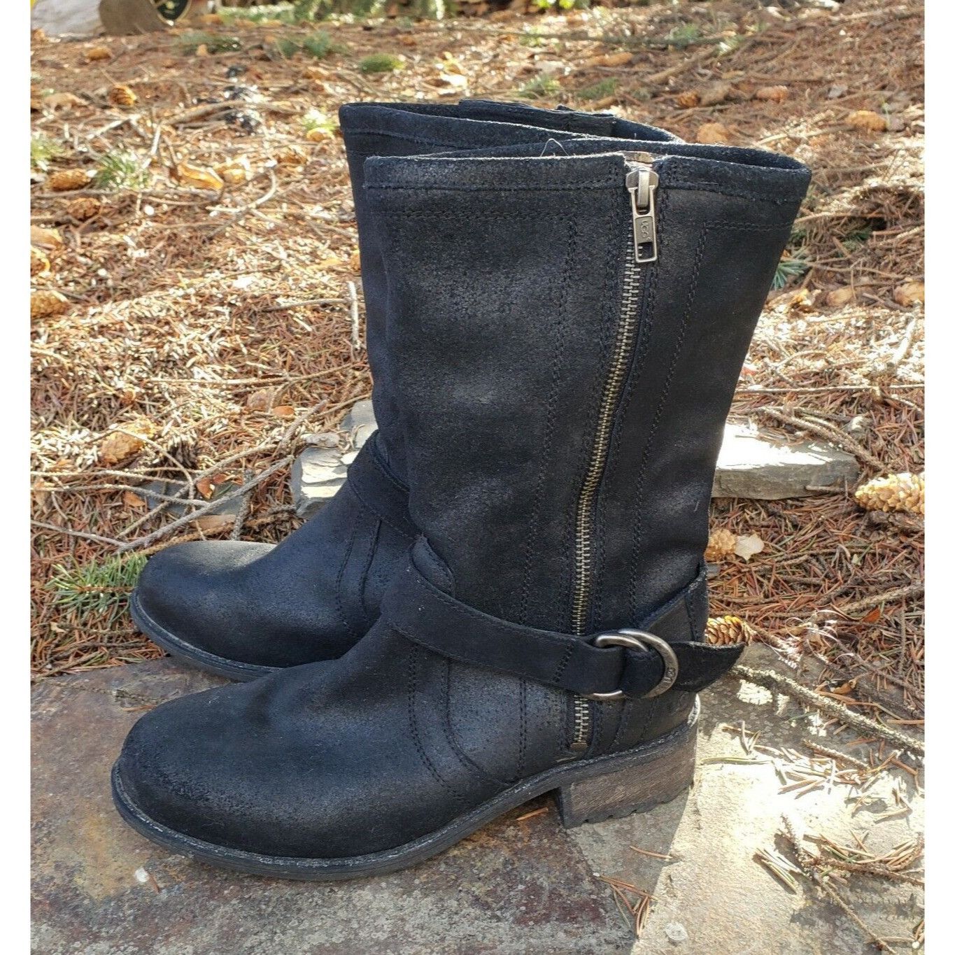 Ugg UGG Silva Moto Boots Black Suede Leather Buckle Australia Wo Size US 7 / IT 37 - 2 Thumbnail