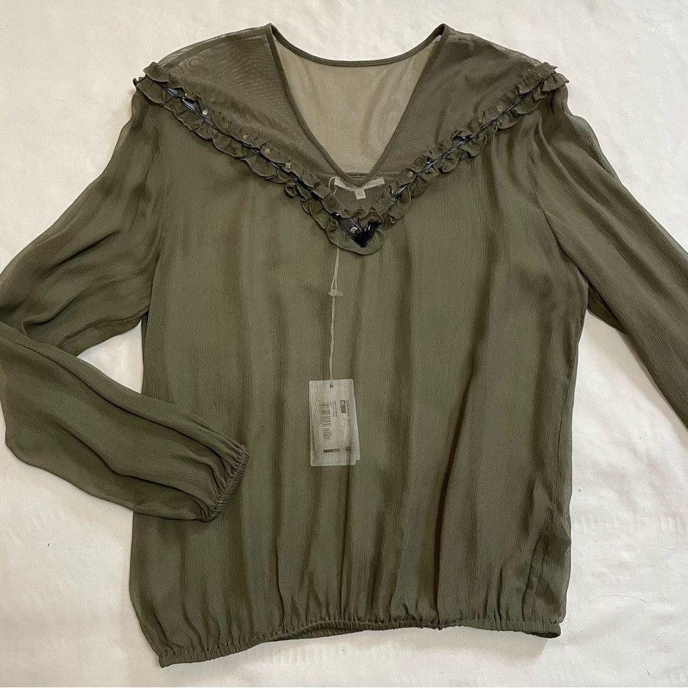 Patrizia Pepe NWT New $203 Patrizia Pepe Olive Sheer Blouse Top Size 6 Size M / US 6-8 / IT 42-44 - 6 Thumbnail