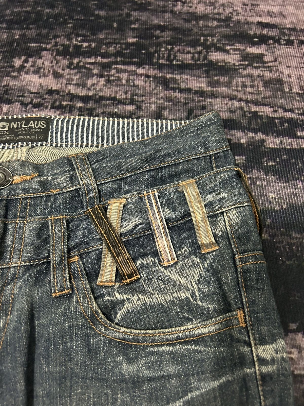 Japanese Brand NYLAUS Doublle Waist Mud Claw Mark Cropped Jeans Size US 31 - 11 Thumbnail