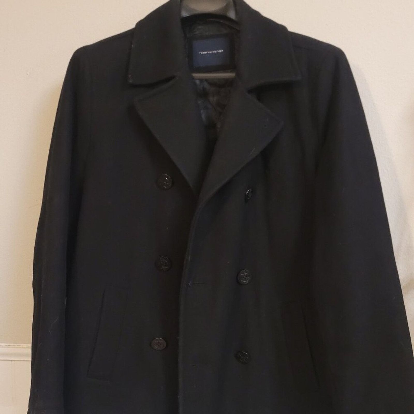 Tommy Hilfiger Tommy Hilfiger Black Wool Blend Double Breasted Peacoat Size US L / EU 52-54 / 3 - 1 Thumbnail