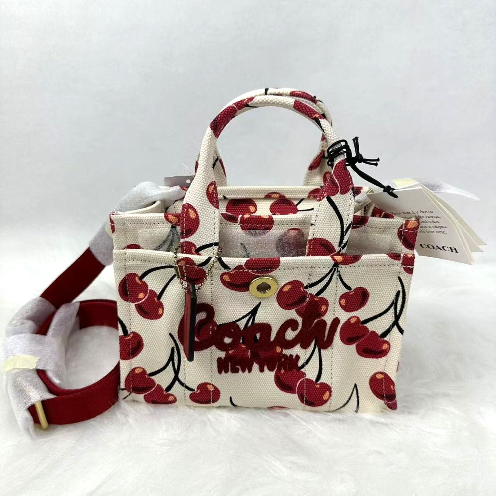Coach Cargo Tote Bag 20 Crossbody Cherry Print Canvas/chalk in White, Women's