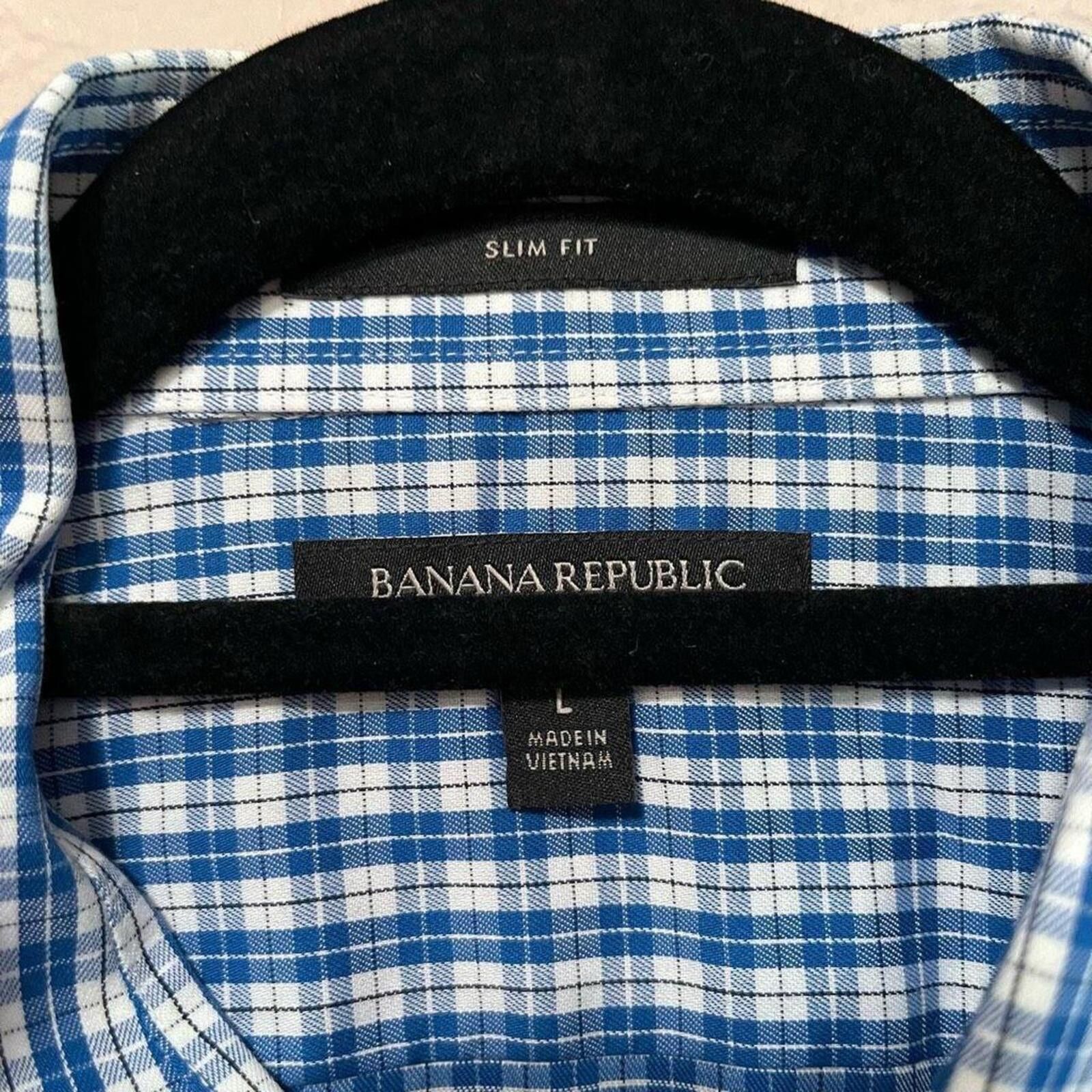 Banana Republic Banana Republic Slim Fit Blue Checkered Dress Shirt Size 38R - 5 Thumbnail