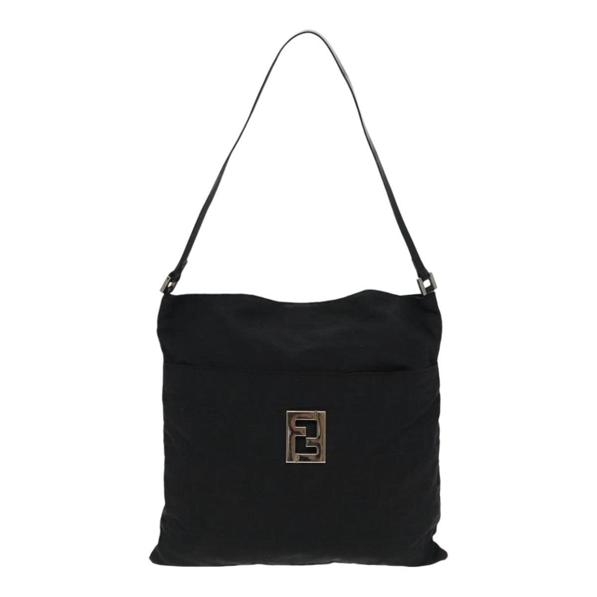 FENDI Zucca Canvas Shoulder Bag Nylon Black Silver