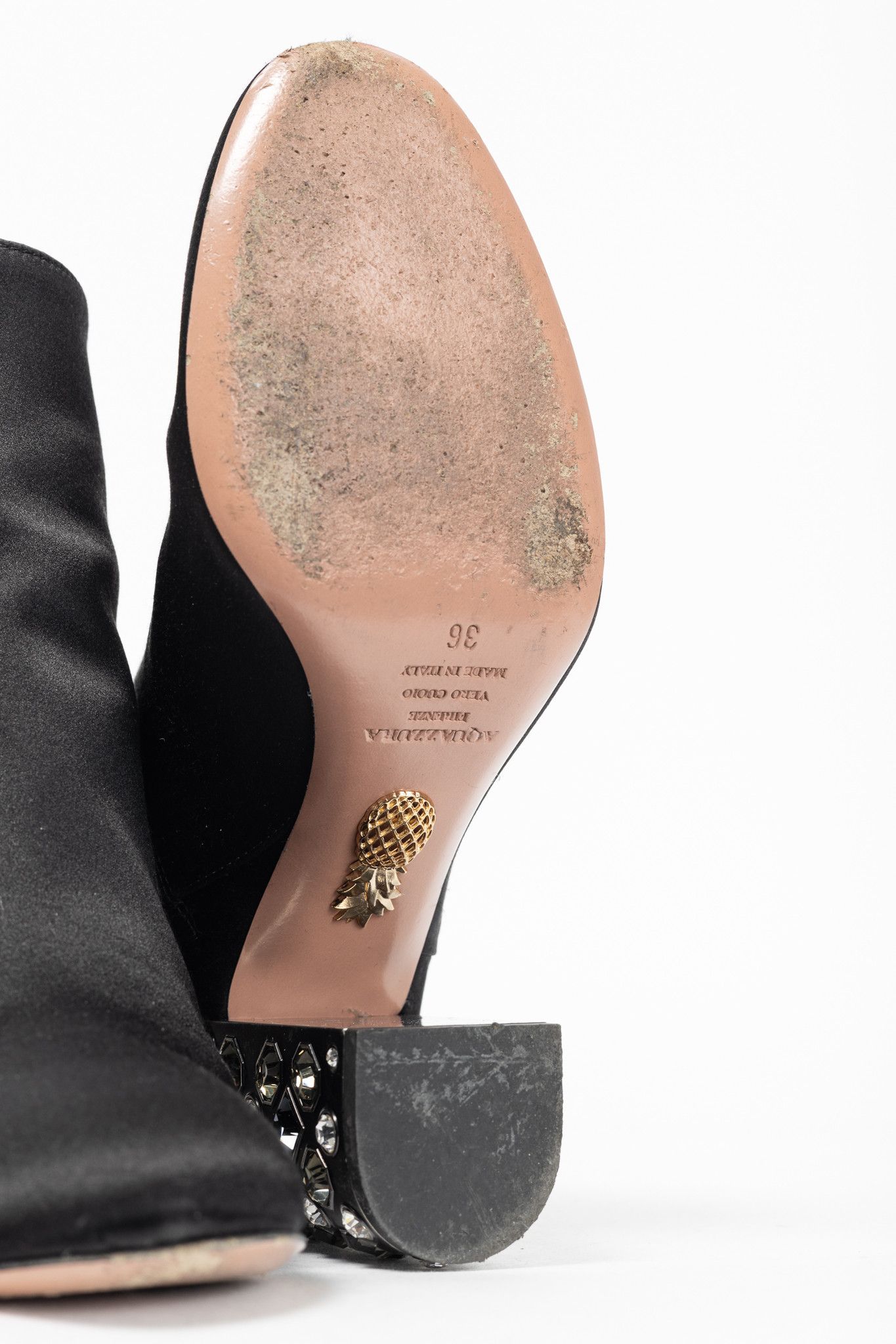 Aquazzura Aquazzura Party 85 Black Satin Embellished-Heel Booties Size US 5.5 / IT 35.5 - 5 Thumbnail